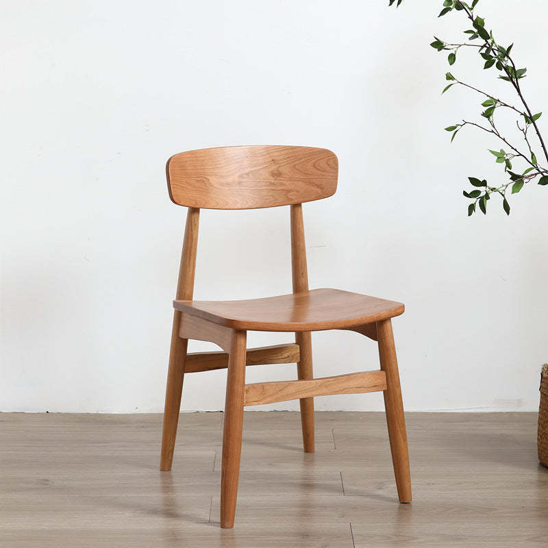 Vintage Cherry Wood Dining Chair with Footrest — Wood Color
