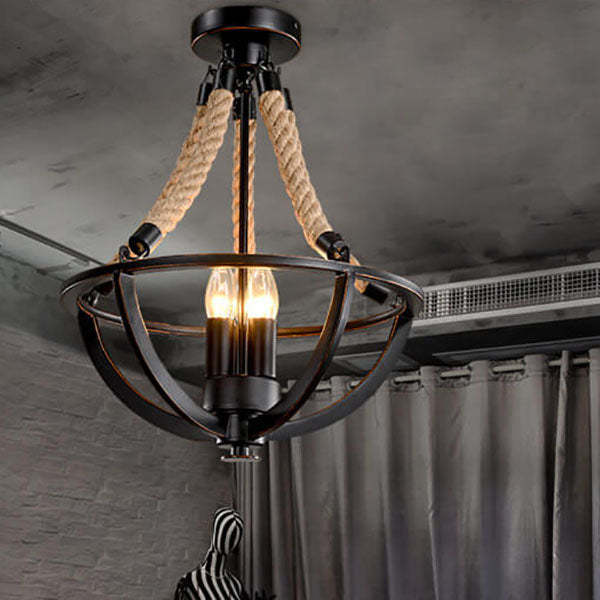 Vintage Industrial Iron Twine Island Chandelier