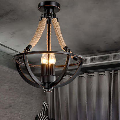 Vintage Industrial Iron Twine Island Chandelier