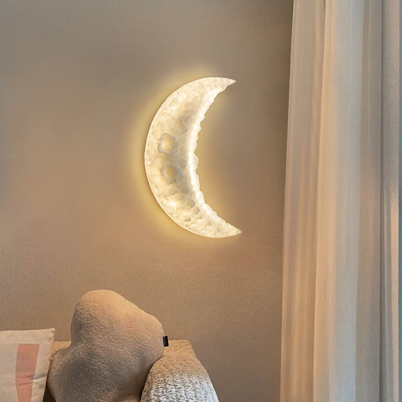 Contemporary Moon Carving Resin LED Sconce