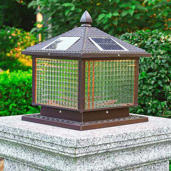 Retro Square Die-Cast Aluminum Glass Solar Column Light — A / Solar