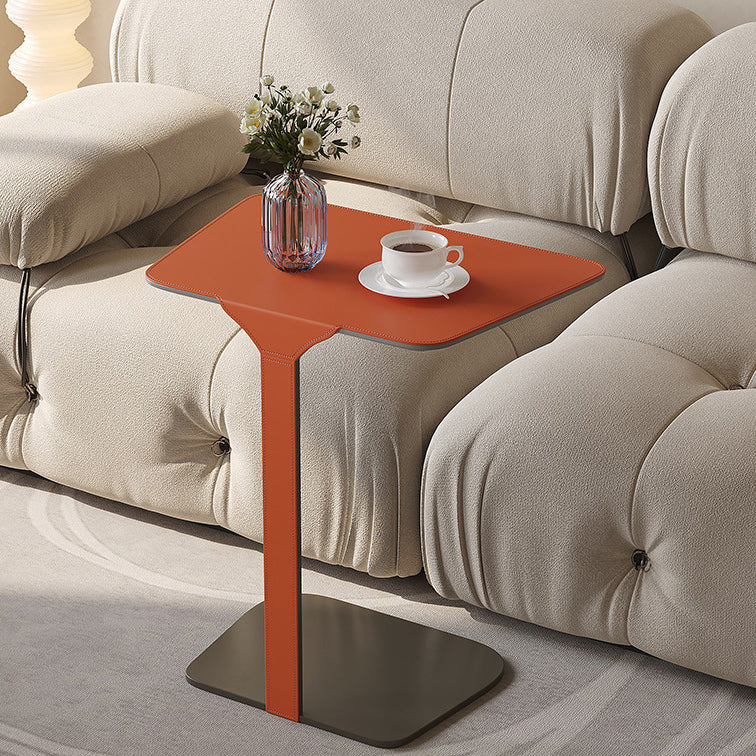 Scandinavian Saddle Leather C-Shaped End Table