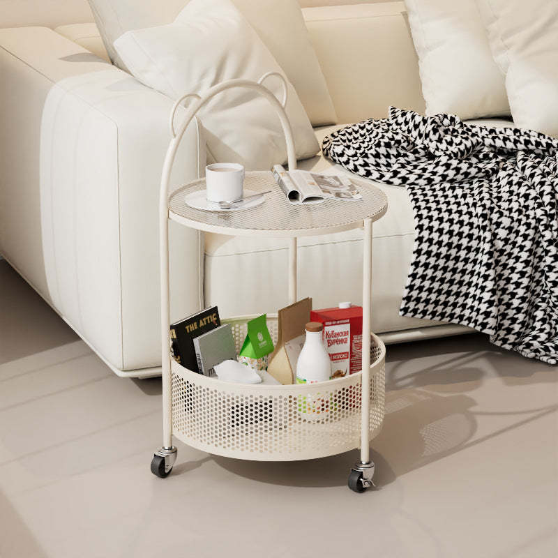 Contemporary Round Glass Movable 2-Tier Side Table