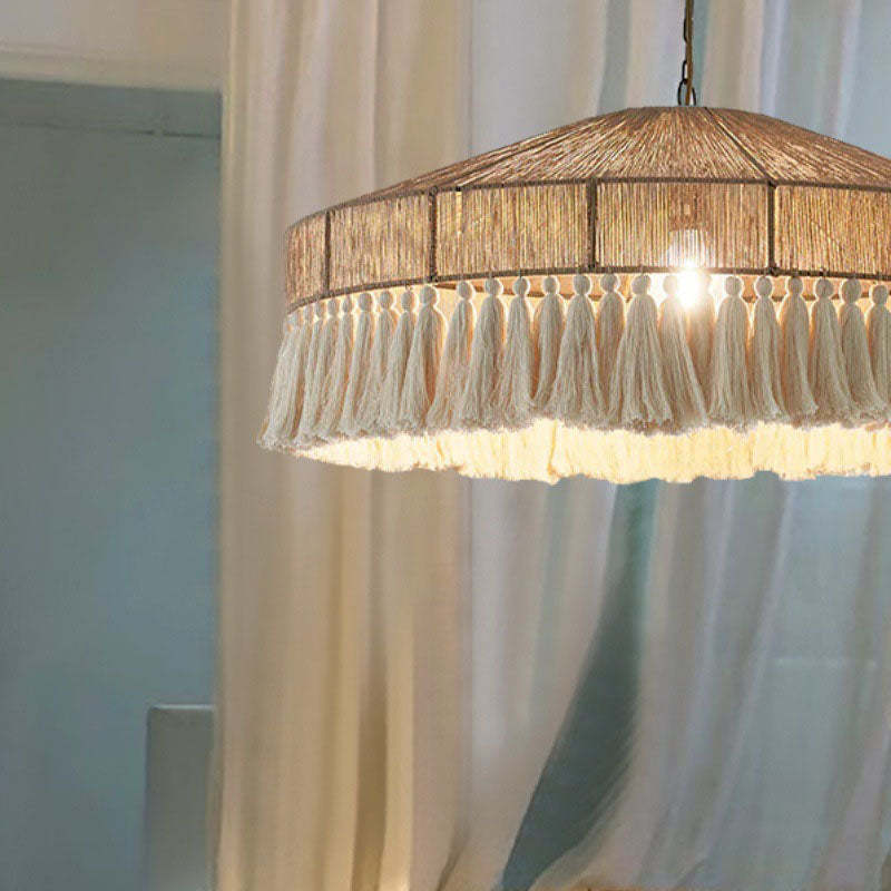 Contemporary Boho Linen Rope Tassel Pendant Light