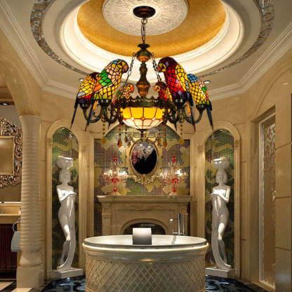 Tiffany Luxe Stained Glass Parrot Chandelier — 110V-120V For US/CA
