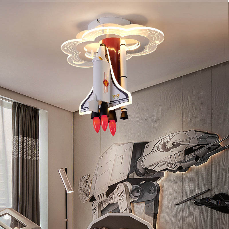 Iron Cartoon Aerospace Rocket Acrylic LED Kids Flush Light