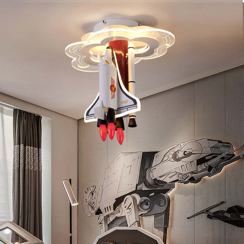 Iron Cartoon Aerospace Rocket Acrylic LED Kids Flush Light