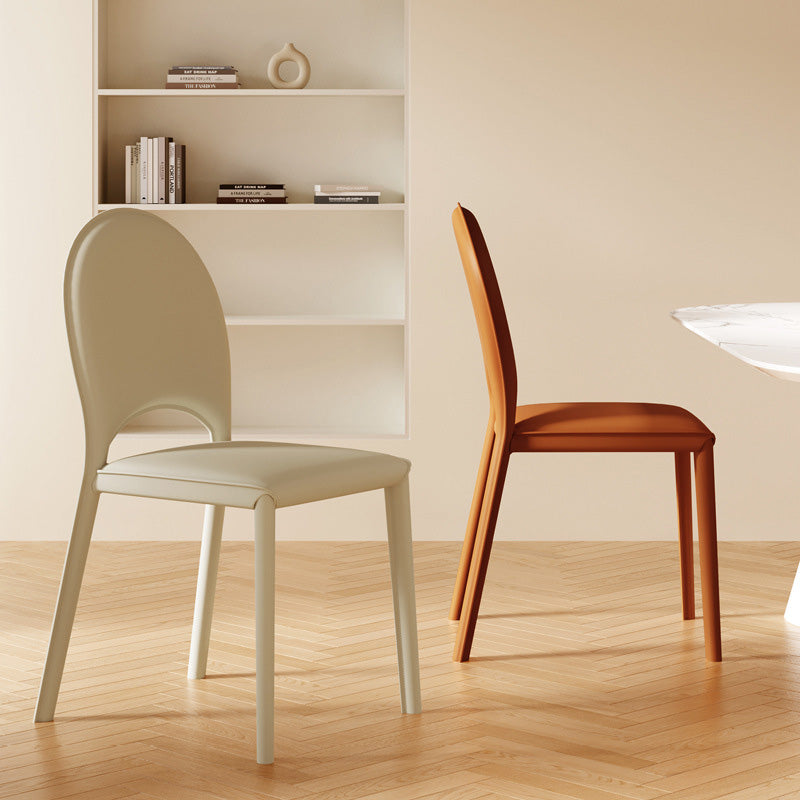 Nordic Oval Leather Steel Dining Chair — Khaki