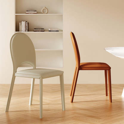 Nordic Oval Leather Steel Dining Chair — Khaki
