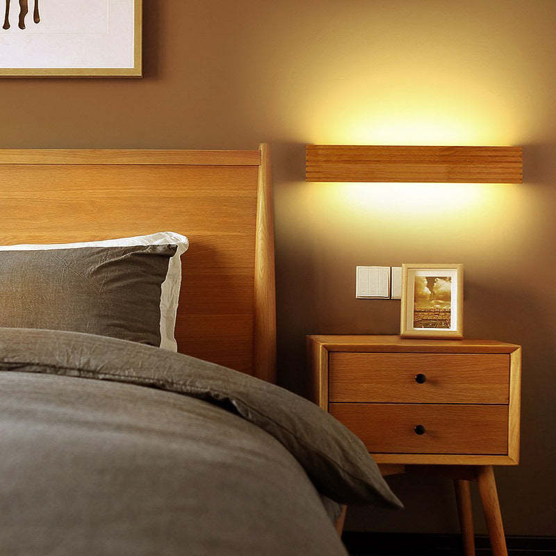 Chinese Striped Wood Cuboid LED Vanity Sconce — Warm Light (3000K) / 110V-120V For US/CA