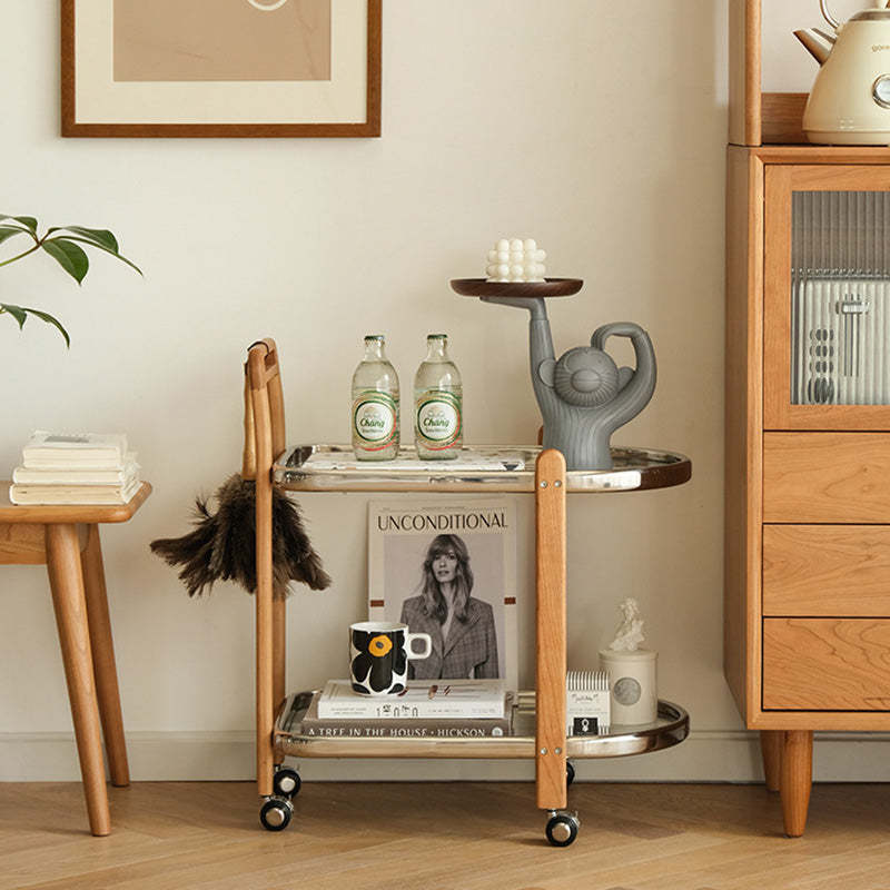 Minimalist Wood Glass Swivel Trolley End Table