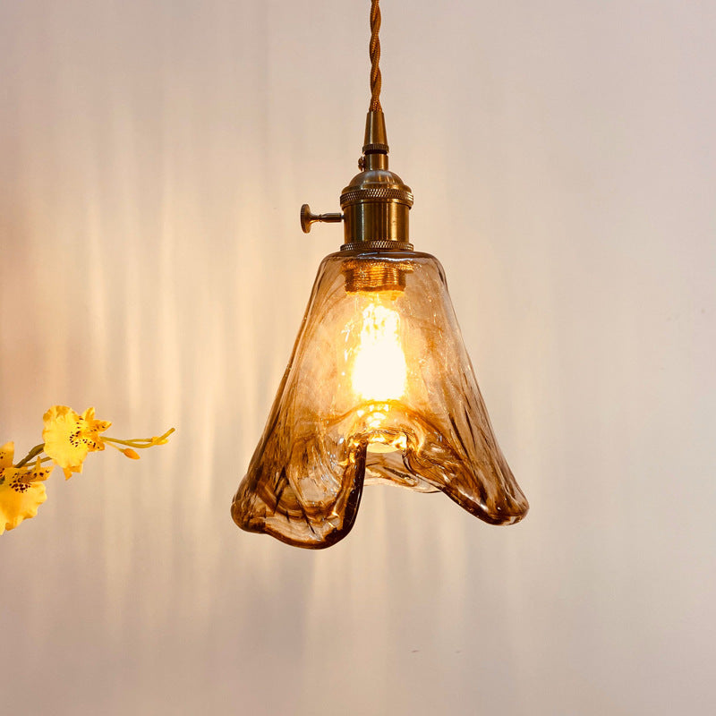 Vintage Amber Square Glass Brass Pendant