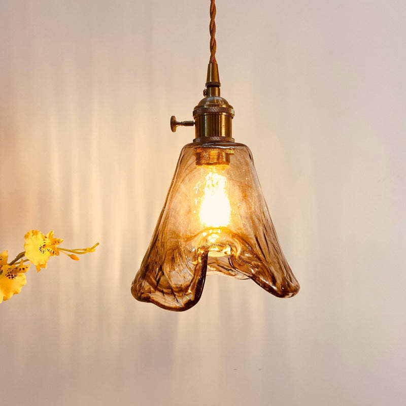 Vintage Amber Square Glass Brass Pendant — A / 110V-120V For US/CA