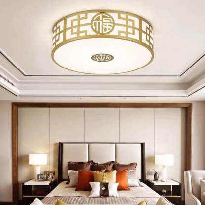 Modern Chinese Round Fabric Drum LED Flush Mount Light