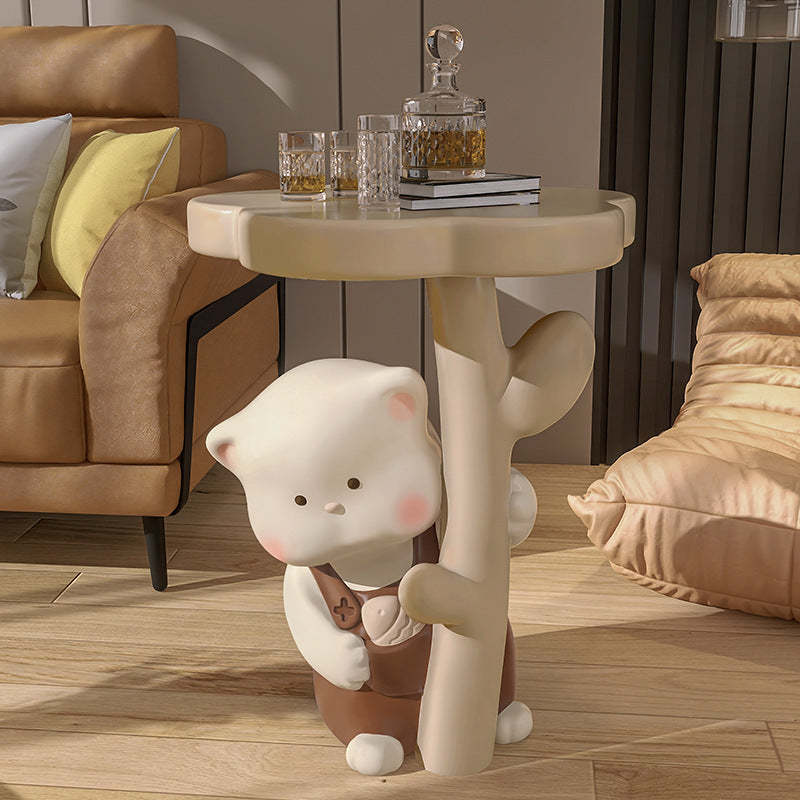 Contemporary Kids Cat Flower Resin End Table — Pink