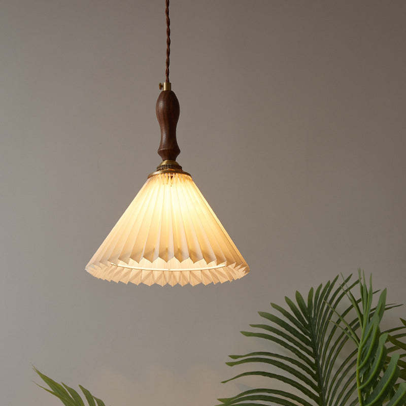 Vintage Pleated Fabric Conical Pendant Light