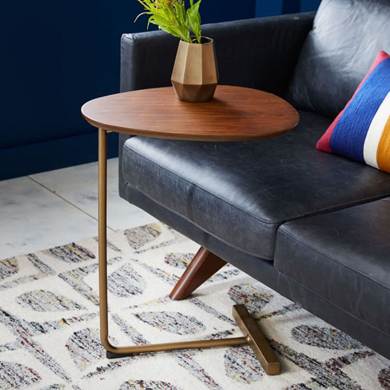 Contemporary Oval Wood Iron 2-Tier End Table