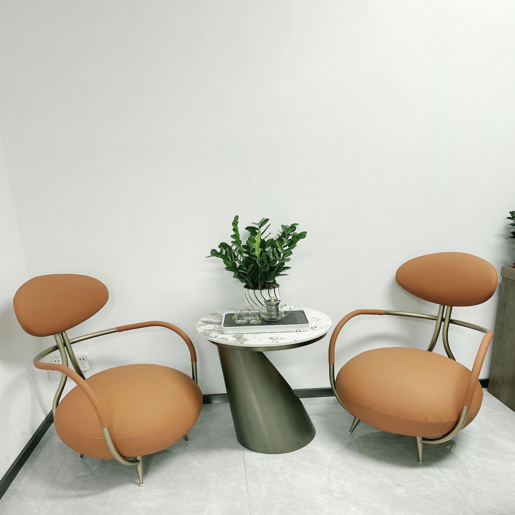 Contemporary Luxury Round Leather Steel Armless Chair