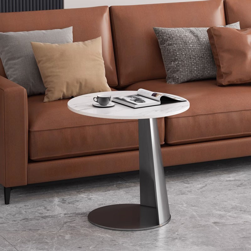 Nordic Round Rock Slab Steel Coffee Table — Black