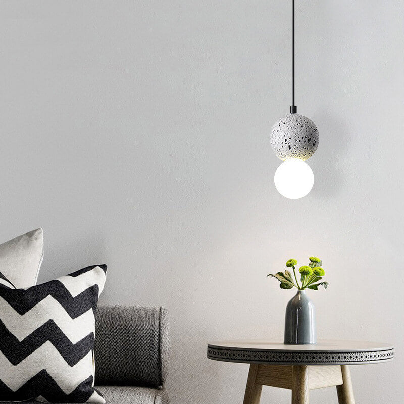 Nordic terrazzo orb gray pendant lighting, Lighom — Matte Black / 220V-240V (UK/AU)