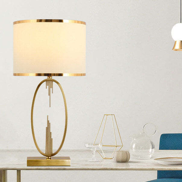 Mid-Century Square Metal Fabric Table Lamp