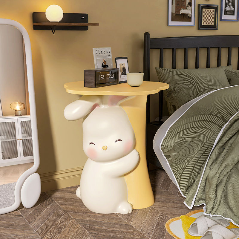 Contemporary Kids Rabbit Resin Wood End Table