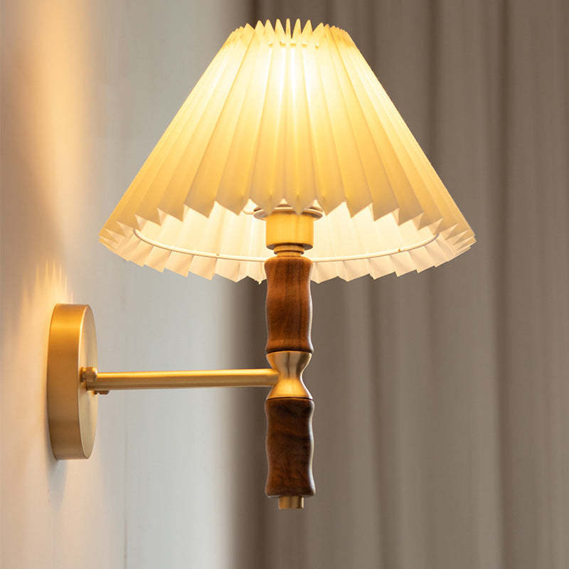 Japanese Vintage Walnut Pleated Umbrella Sconce