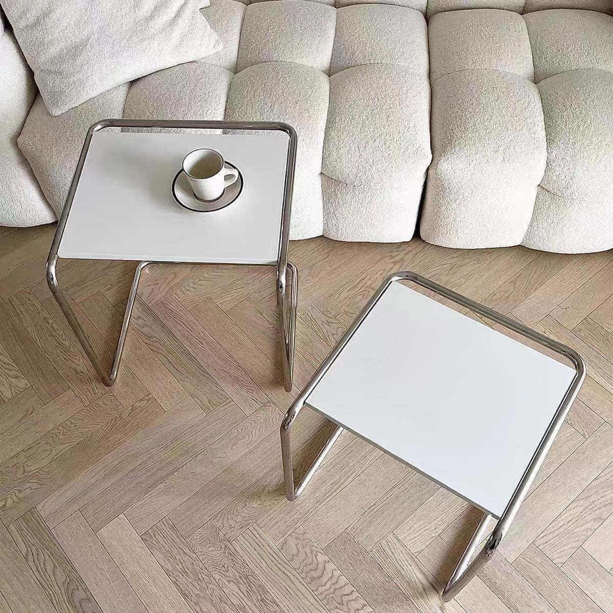 Minimalist C-Shape Wood Steel End Table