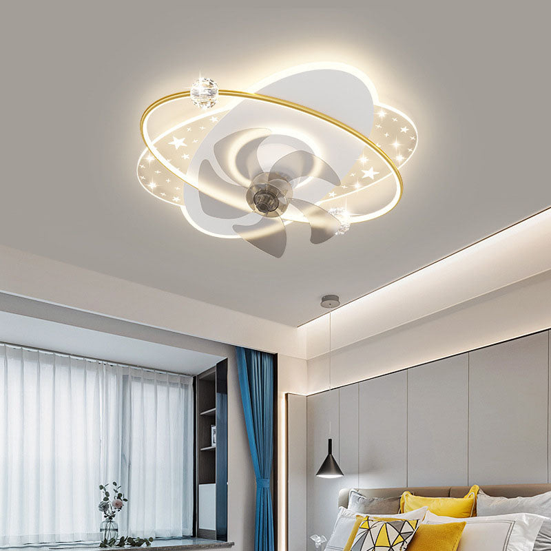 Contemporary Iron Acrylic Round LED Semi-Flush Fan Light