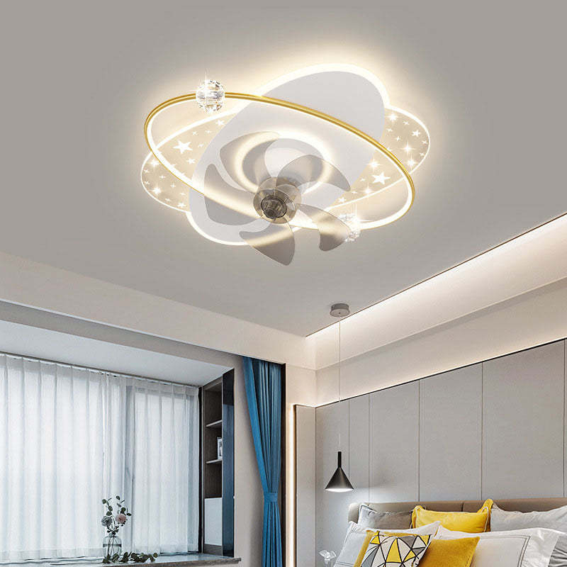 Contemporary Iron Acrylic Round LED Semi-Flush Fan Light — Round / Gold / Infinitely Dimmable
