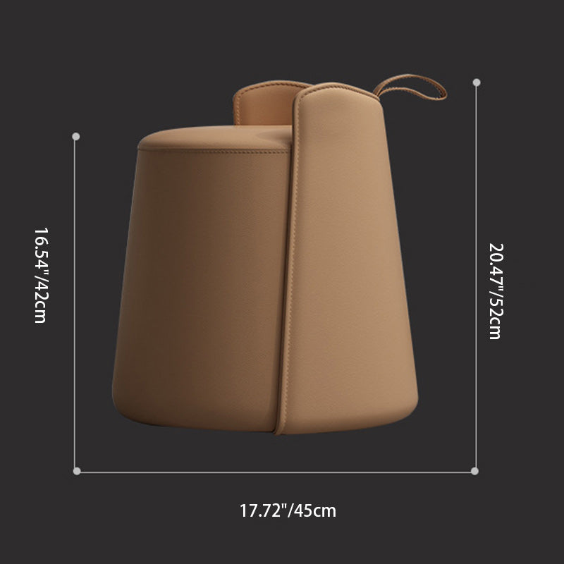 Nordic Cylinder Leather Wood Vanity Stool — Brown