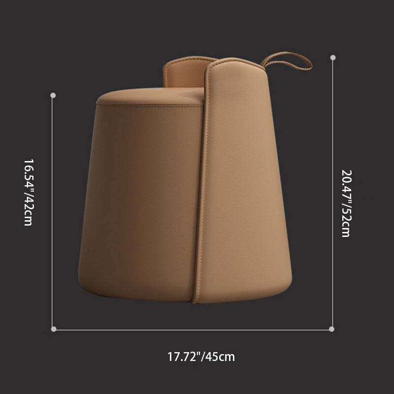 Nordic Cylinder Leather Wood Vanity Stool — Brown