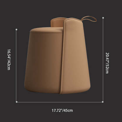 Nordic Cylinder Leather Wood Vanity Stool — Brown