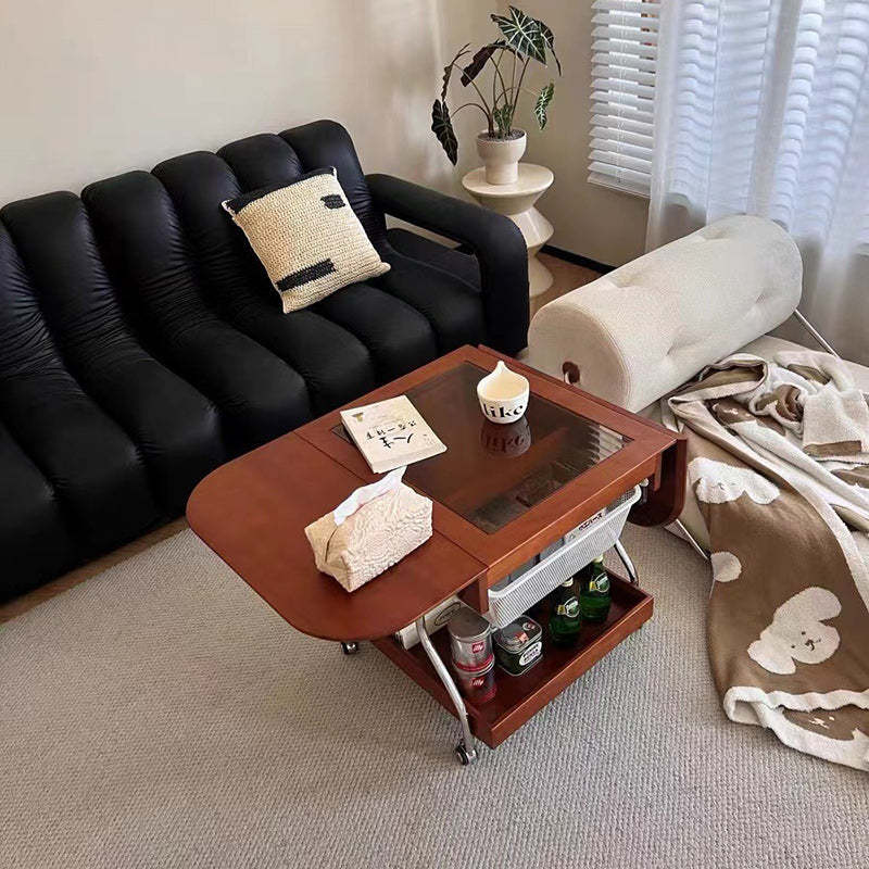 Retro Rectangular Wood Glass Metal Coffee Table