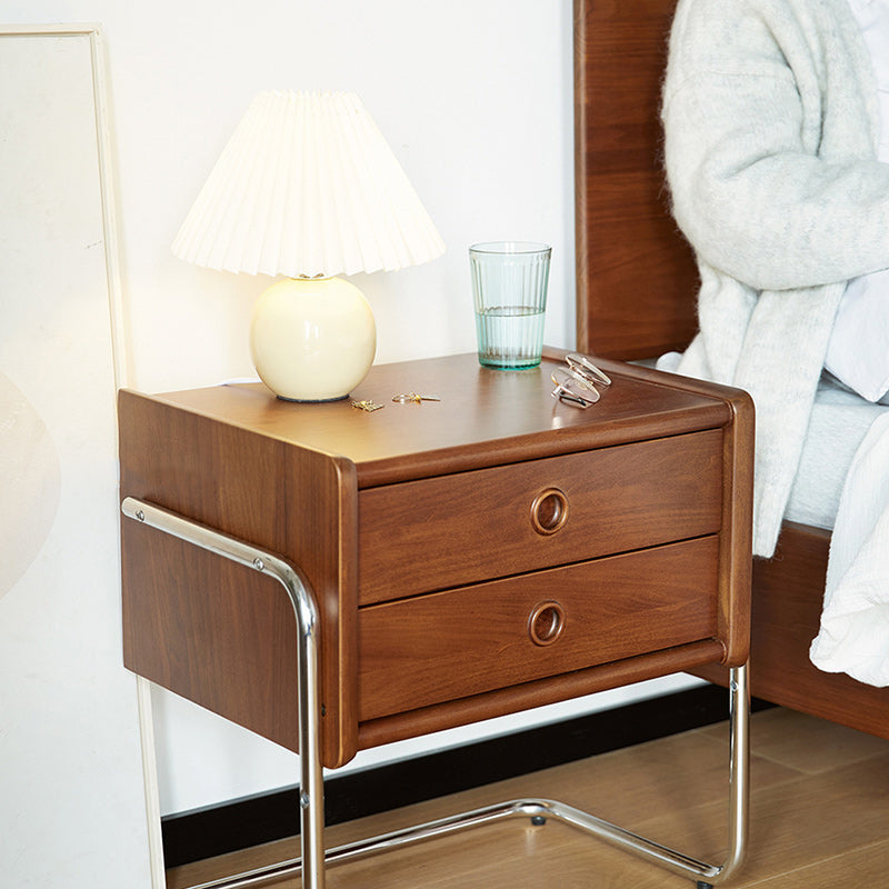 Vintage Wood Steel 2-Drawer End Table