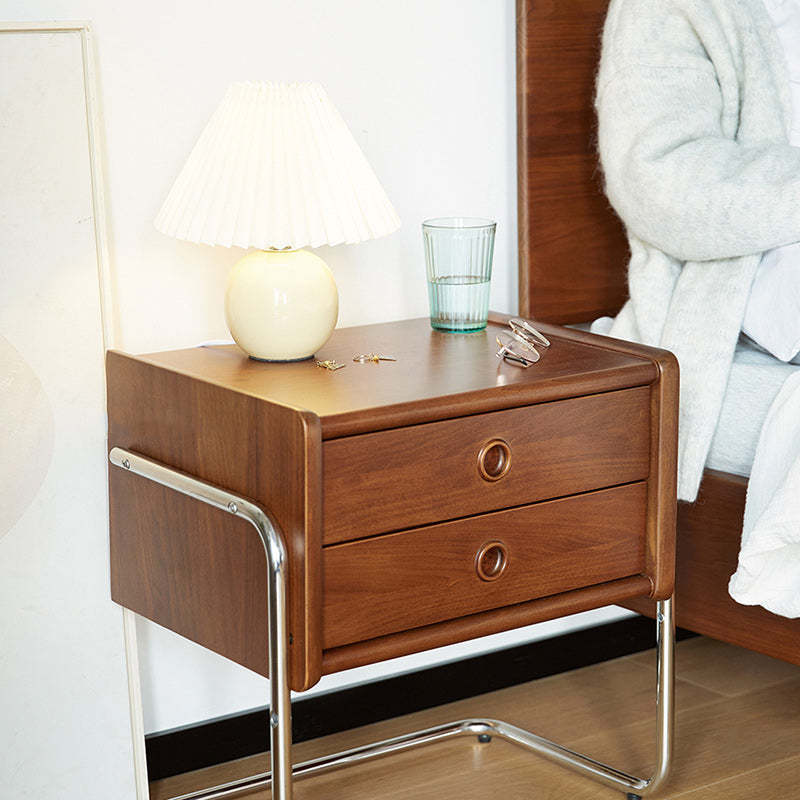 Vintage Wood Steel 2-Drawer End Table