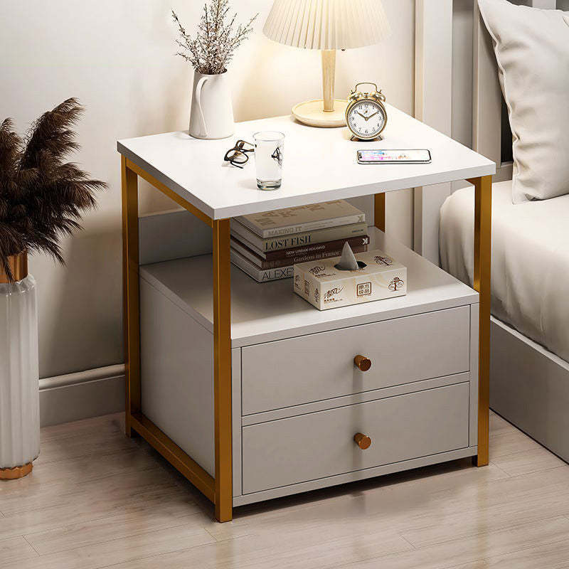 Scandinavian Cutout Wood Nightstand — 1 Drawers / Warm White