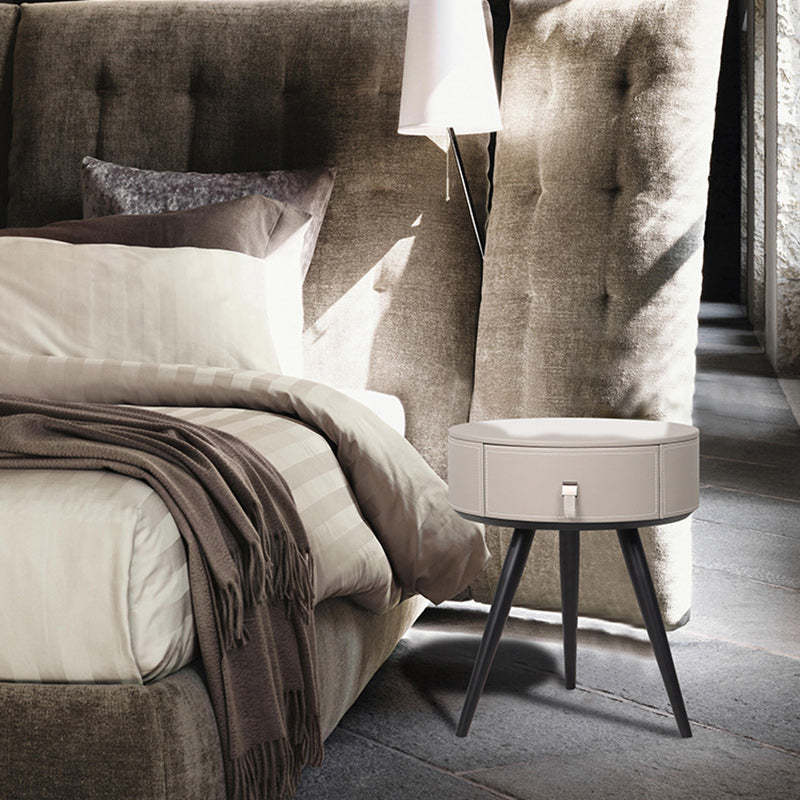 Modern Microfiber Leather Solid Wood Nightstand
