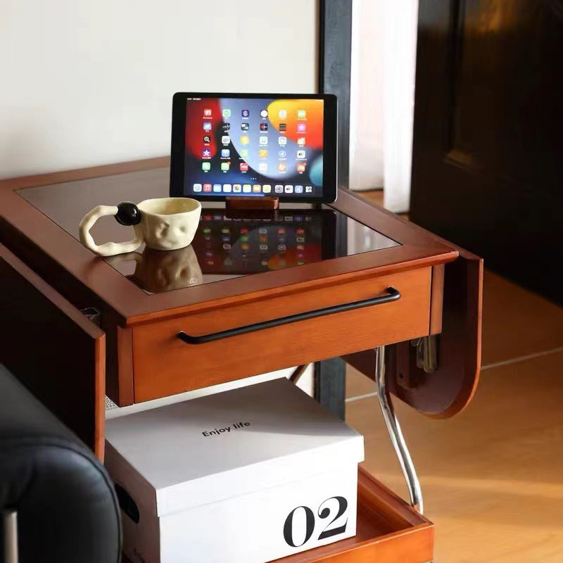 Retro Rectangular Wood Glass Metal Coffee Table