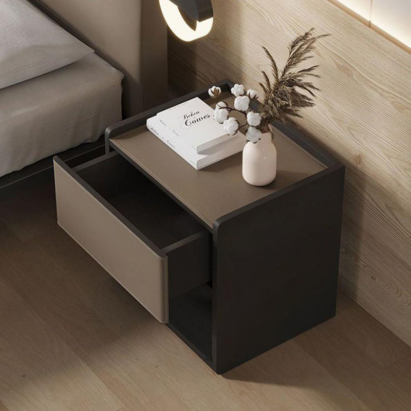 European Wood Leather 1-Drawer End Table
