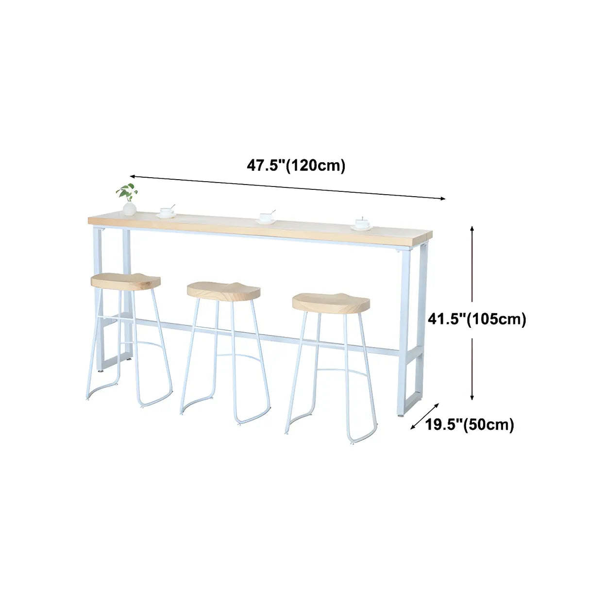 Natural Wood Long Bar Table with Footrest — Table Only