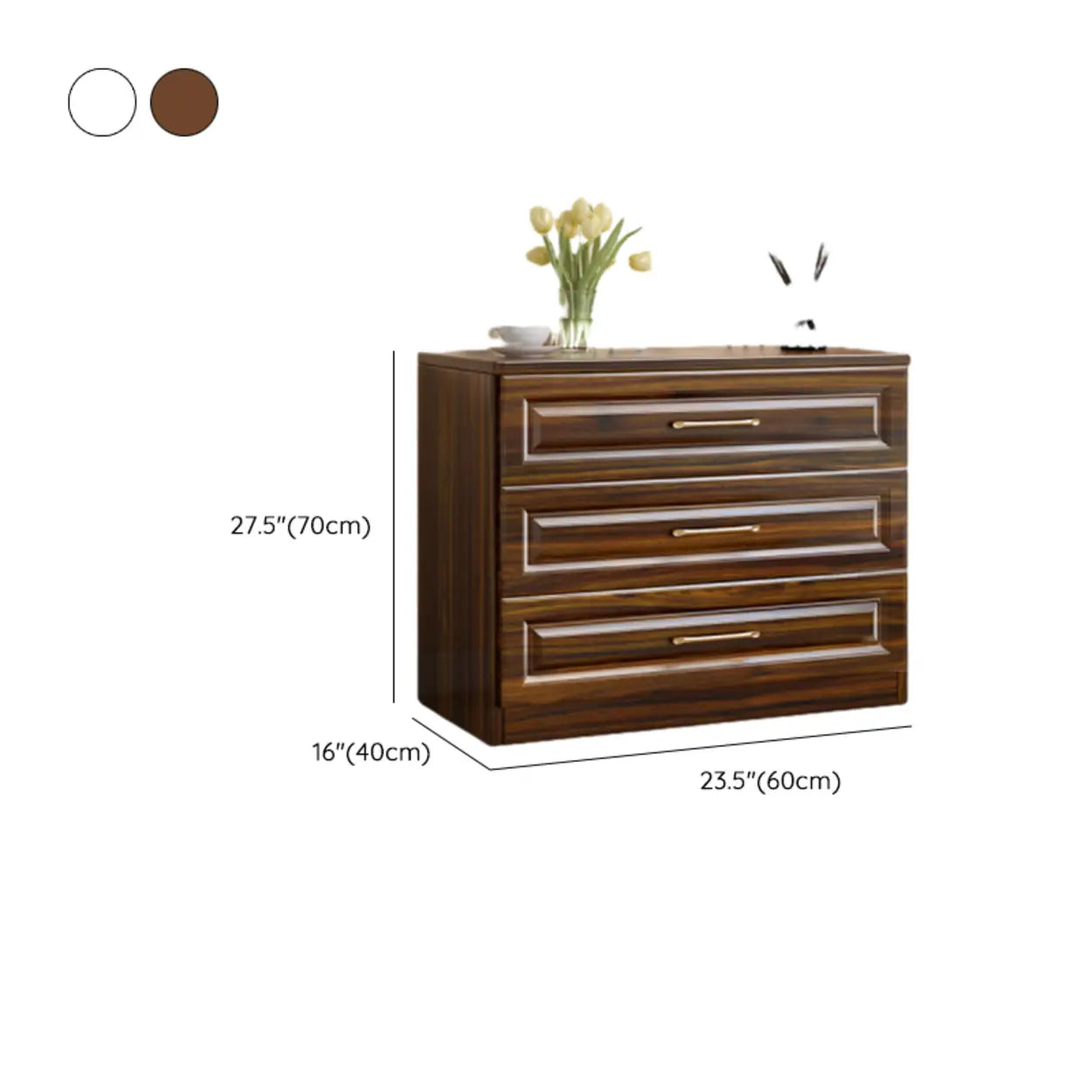 Gold-Handle White Wood Horizontal Dresser — White