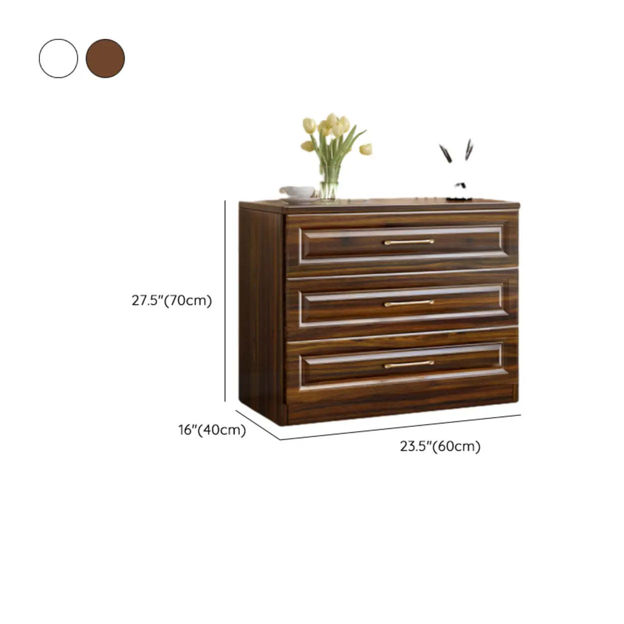 Gold-Handle White Wood Horizontal Dresser — White