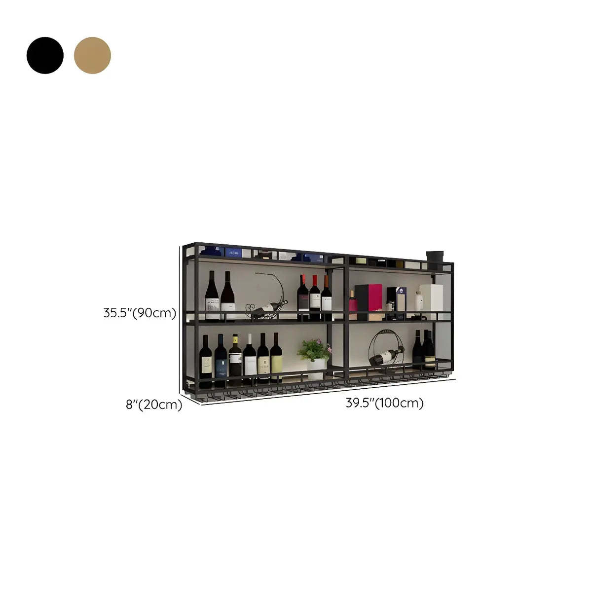 Black Circular Metal Wall Wine Rack with Shelf — Gold
