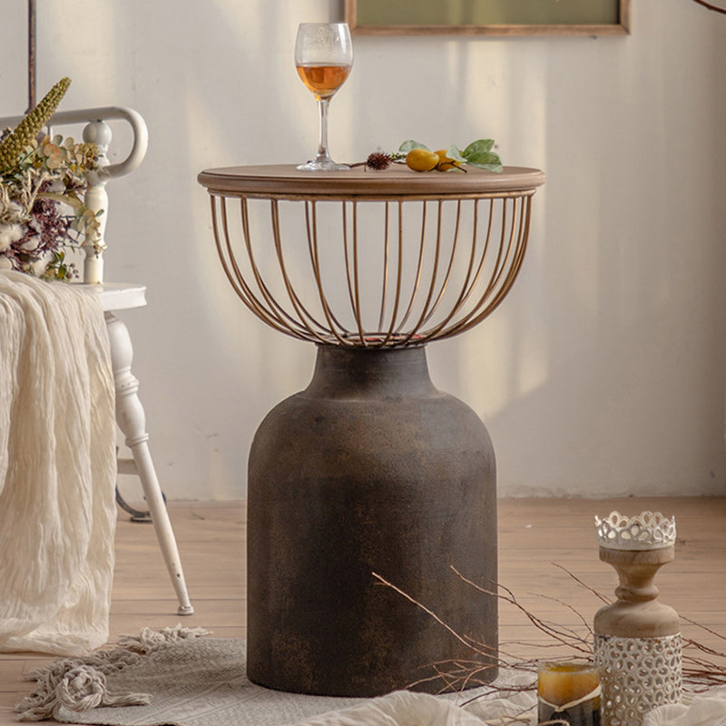 Vintage Round Wood Metal Coffee Table