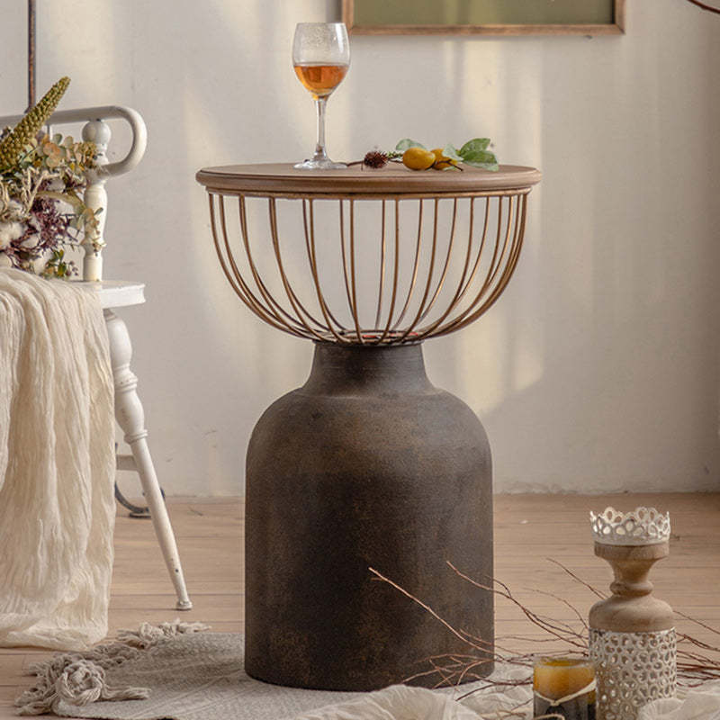Vintage Round Wood Metal Coffee Table