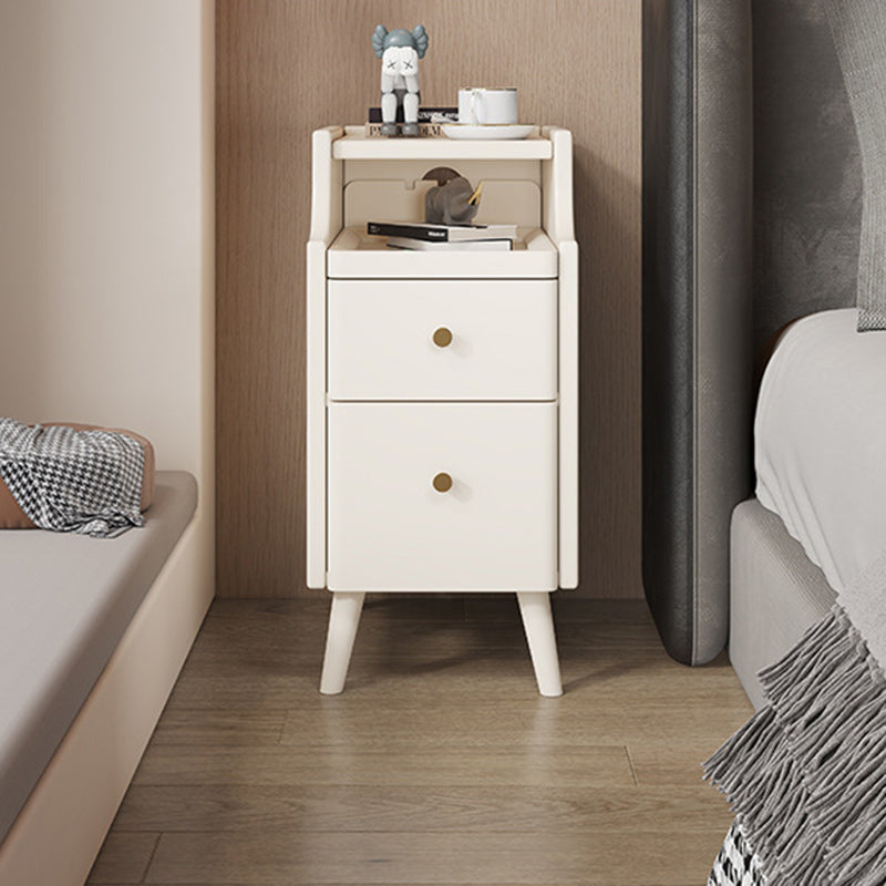 Minimalist Narrow Wood 2-Drawer Nightstand — With USB / Light Gray