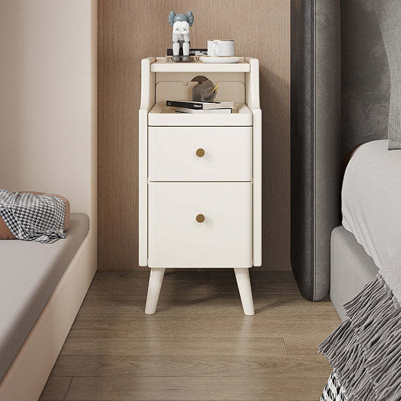 Minimalist Narrow Wood 2-Drawer Nightstand — With USB / Light Gray