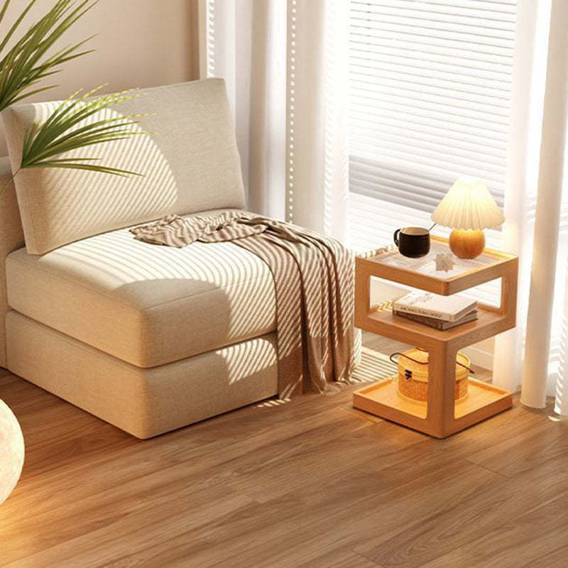 Minimalist Rubberwood Glass Nightstand