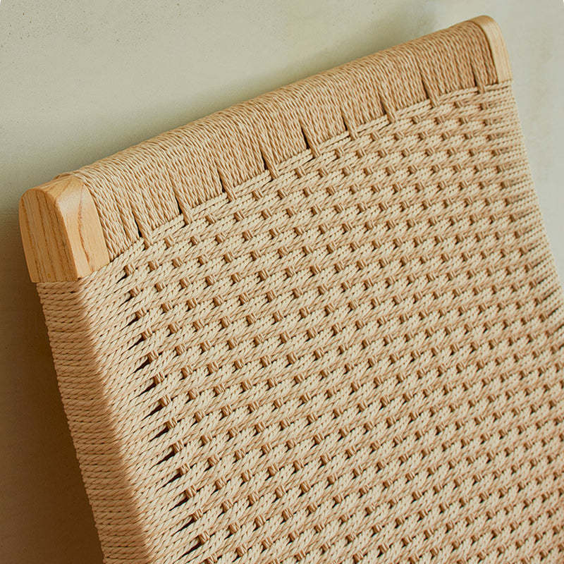 Scandinavian Rectangular Wood Rattan Armrest Chair